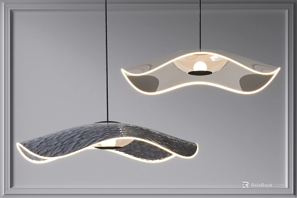 Modern Wavy Design Chandeliers with LED Lighting and Soft Glow for Interior Spaces 3d model 