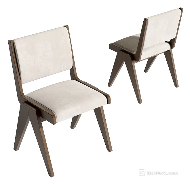 Modern Dining Chairs With Light Upholstered Seats Backs And Dark Wooden Frames 3d model