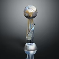 Globe Shaped Trophy with Golden Pillars and Silver Base on Dark Background with Reflection 3d model