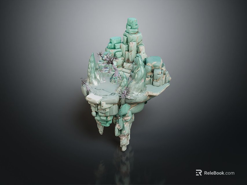 Abstract Green Layered Rock Landscape Sculpture With Stacked Natural Form Blocks 3d model 