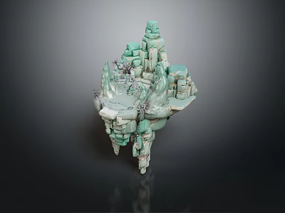 Abstract Green Layered Rock Landscape Sculpture With Stacked Natural Form Blocks 3d model