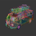 Blue Volkswagen Vintage Van With Roof Luggage Rack Mattress And Tire