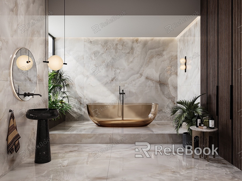 modern bathroom bathtub chandelier floor basin towel model