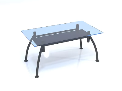 Modern Coffee Table With Glass Top And Black Metal Curved Legs 3d model