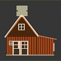 Small House With Orange Tiled Roof Chimney And Red Walls Windows