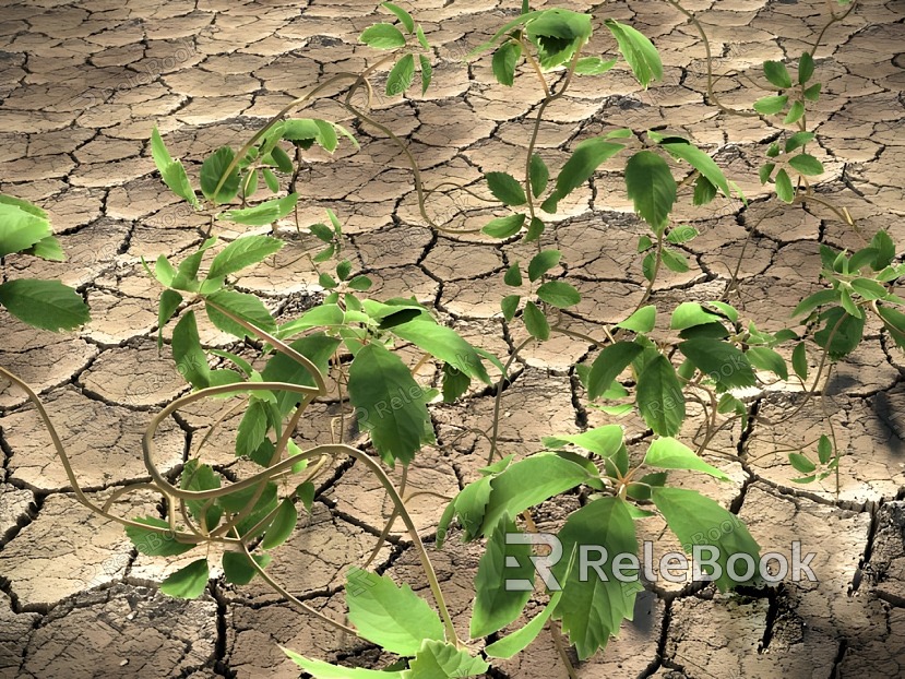 plants vine leaves dried up land cracked land model