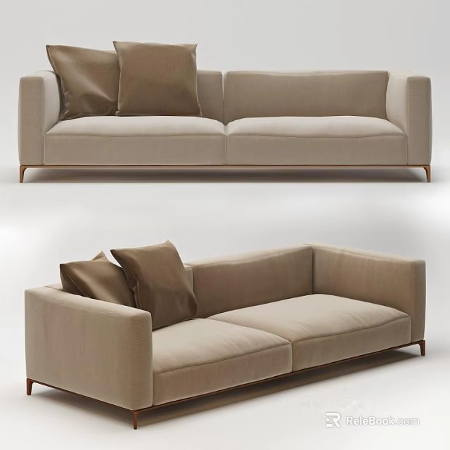 Stylish Beige Fabric Two Seater Sofa With Modern Minimalist Design And Soft Cushions 3d model 