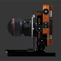 Retro Style Digital Camera With Wooden Frame Large Lens Black Base And Metal Components