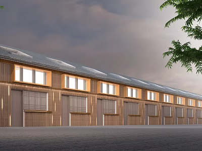 Modern Commercial Complex With Wooden Facade Large Windows Multi Unit And Greenery 3d model