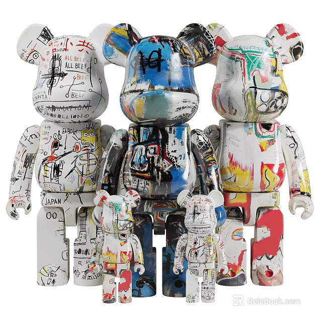 Vibrant Graffiti Bearbrick Figures with Multiple Sizes and Artistic Designs 3d model