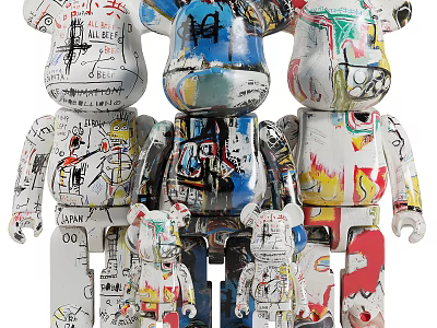Vibrant Graffiti Bearbrick Figures with Multiple Sizes and Artistic Designs 3d model