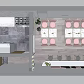 Modern Milk Tea Shop Interior Design With Pink Chairs Gray Stools And Green Plants