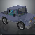 Blue Cartoon Style Pickup Truck With Windows Doors Wheels And Headlights 3d model