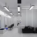 Modern Hair Salon Interior With White Decor Mirrors Barber Chairs Front Desk And Green Plants