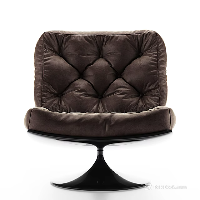 Brown Velvet Upholstered Accent Chair With Button Tufted Back And Round Black Base 3d model 