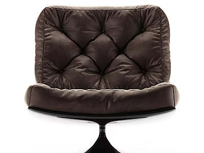 Brown Velvet Upholstered Accent Chair With Button Tufted Back And Round Black Base 3d model