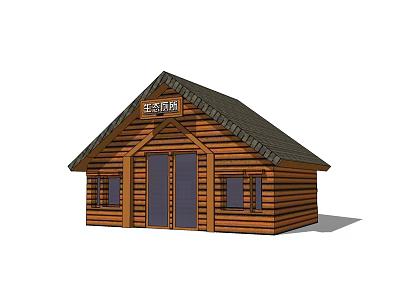 Traditional Wooden Log Cabin With Gabled Roof Double Doors And Windows 3d model