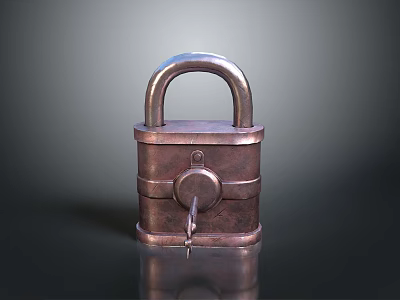 Vintage Brass Padlock for Household Security Featuring Classic Design and Key 3d model