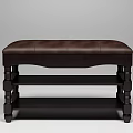 Dark Brown Leather Tufted Sofa Bench With Wooden Legs And Storage Shelves