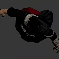 Traditional Inspired Costume Design With Black Robe Red Hem Cross Straps And Boots