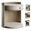 Modern Round Nightstand With Drawer And Ribbed Panel Design 3d model