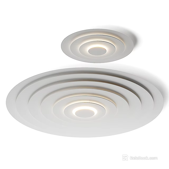 Modern White Ceiling Lights With Circular Layered Design And Inner Glowing Rings 3d model 