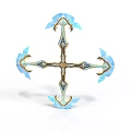 Ornate Cross Shaped Weapon With Blue Decorative Wings And Golden Accents