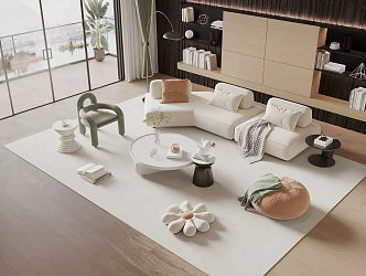 Modern sofa coffee table combination cream 3d model