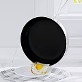 Sunny Side Up Fried Egg on White Plate with Frying Pan and Marble Countertop
