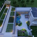 Modern Courtyard Garden Landscape With Pond Pavilion Plant Beds And Stone Path