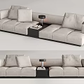 Modern Light Colored Sectional Sofa With Plush Pillows And Side Table Lamp 3d model
