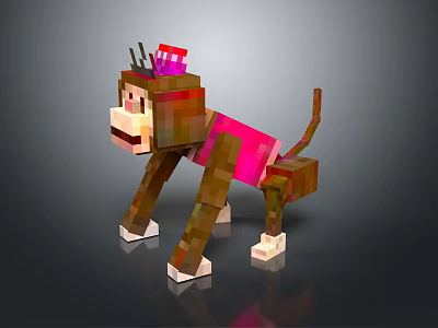 Pixel Art Monkey Game Character With Red Hat And Pink Vest Design 3d model