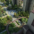 Urban Garden Landscape With Tall Buildings Lush Greenery Pathways And Water Fountain