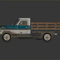 Vintage Blue And White Truck Model With Wooden Bed And Weathered Texture