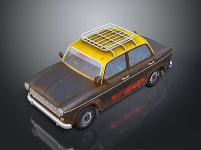 Retro Vintage Car With Yellow Roof Brown Body Roof Rack And Red Graphics 3d model