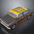 Retro Vintage Car With Yellow Roof Brown Body Roof Rack And Red Graphics