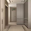 Modern Elevator Hallway Interior Design With Elevator Doors Window And Sink Counter 3d model