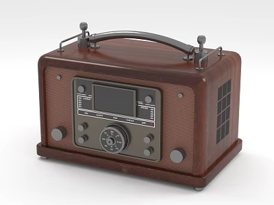 Vintage Entertainment Appliance Classic Wooden Radio With Handle Knobs And Display Screen 3d model