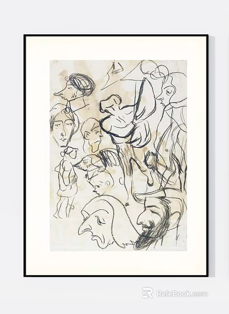 Figure Drawing Artwork Featuring Multiple Portrait Sketches And Simple Line Details 3d model 