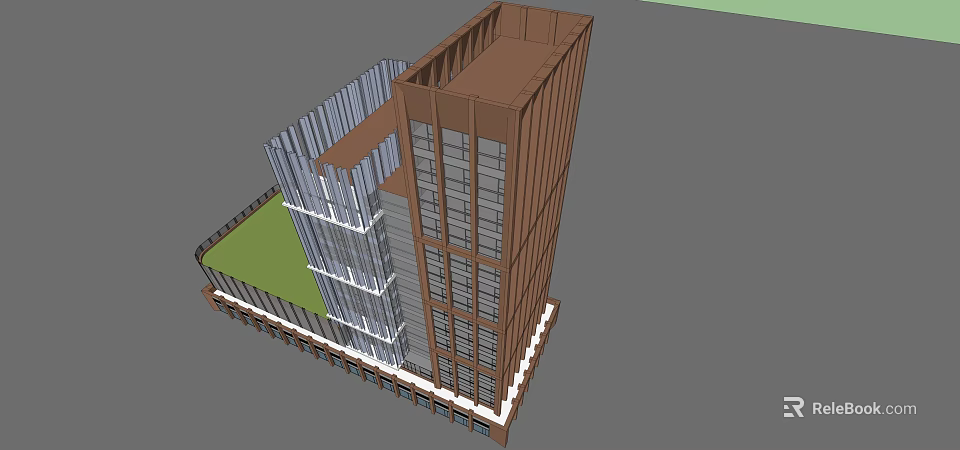 Modern Office Building With Glass And Brown Facade Multiple Floors And Green Area 3d model 