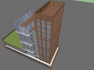 Modern Office Building With Glass And Brown Facade Multiple Floors And Green Area 3d model