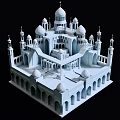 Cartoon Blue Building Scene With Golden Domes And Tall Minarets