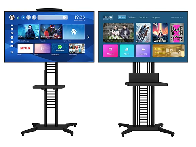 Smart TV on Mobile Stand Displaying Streaming Apps and Movie Posters Interface 3d model