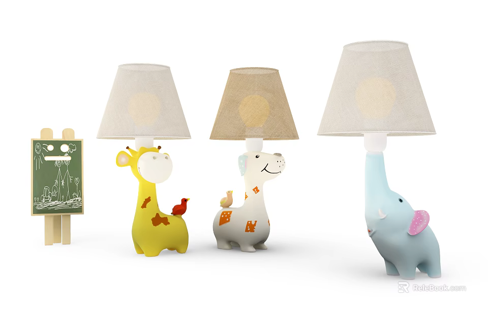 Cute Animal Shaped Table Lamps for Kids Room With Colorful Base and Light Shade 3d model 