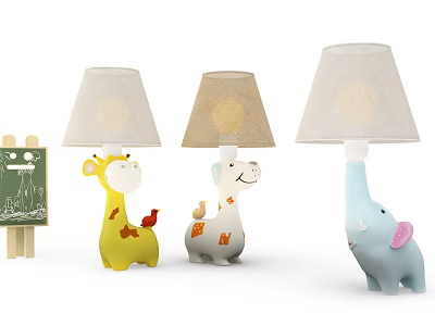 Cute Animal Shaped Table Lamps for Kids Room With Colorful Base and Light Shade 3d model