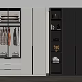 Modern Minimalist Wardrobe Design With Black White Hanging Space Folded Clothes Open Shelves And Decor