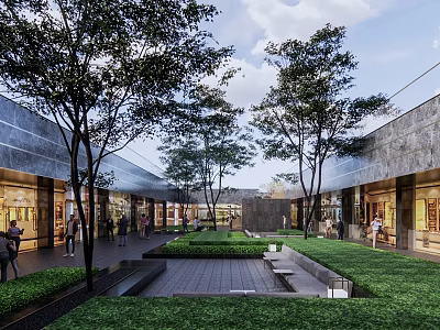Modern Residential Landscape With Tall Trees Lush Lawn Paved Walkway And Buildings 3d model