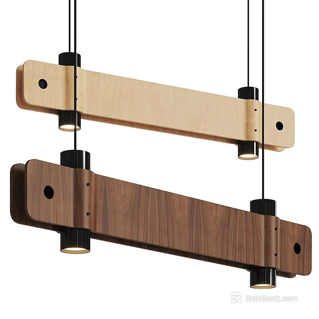 Modern Long Wooden Pendant Lights With Rectangular Frame And Hanging Design 3d model