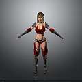 Woman In Red Outfit With Metallic Shoulder Armor And Blonde Hair Standing Pose