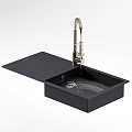 Black Square Kitchen Sink With Silver Pull Out Faucet And Integrated Countertop 3d model
